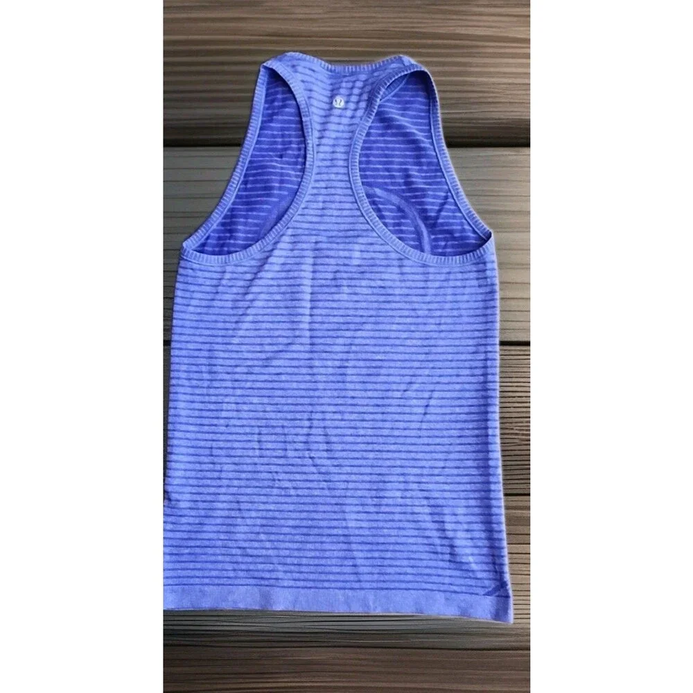 Lululemon Women's Top Swiftly Tech Tank Scoop Striped Logo Purple Sz Xs-S